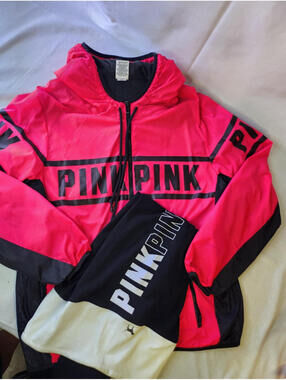 PINK Victoria's Secret 2pc Colorblock Hooded Zip Jacket & Leggings M